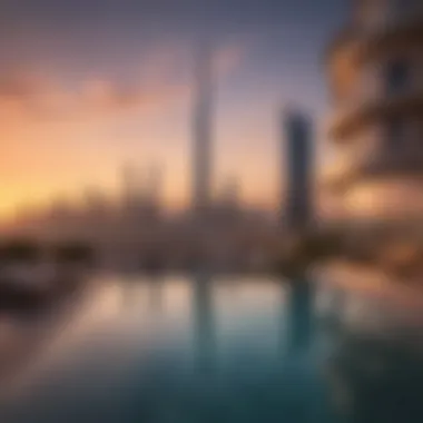 Sunset Over Dubai's Luxurious Skyline A stunning sunset over Dubai's skyline showcasing luxury skyscrapers