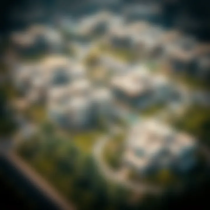 Aerial view of Royal Park Dubai showcasing its luxurious villas and green spaces