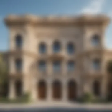 Exquisite Facade of Dubai's Largest Mansion Stunning facade of the largest mansion in Dubai showcasing intricate architectural details