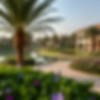 Serene Landscapes of The Lakes Zulal Lush green landscaped gardens in a residential area