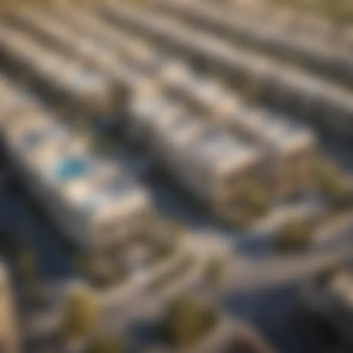 Aerial view of a vibrant community of townhouses in Dubai