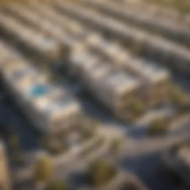 Vibrant Townhouse Community in Dubai Aerial view of a vibrant community of townhouses in Dubai
