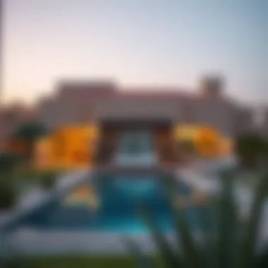 Inviting Outdoor Living in Arabian Ranches Relaxing outdoor area with a pool and landscaped garden